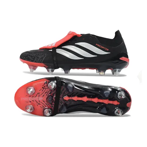 Chuteira Campo Adidas Predator Tongue 26 Elite Ponta de Aluminio Preto e Vermelho