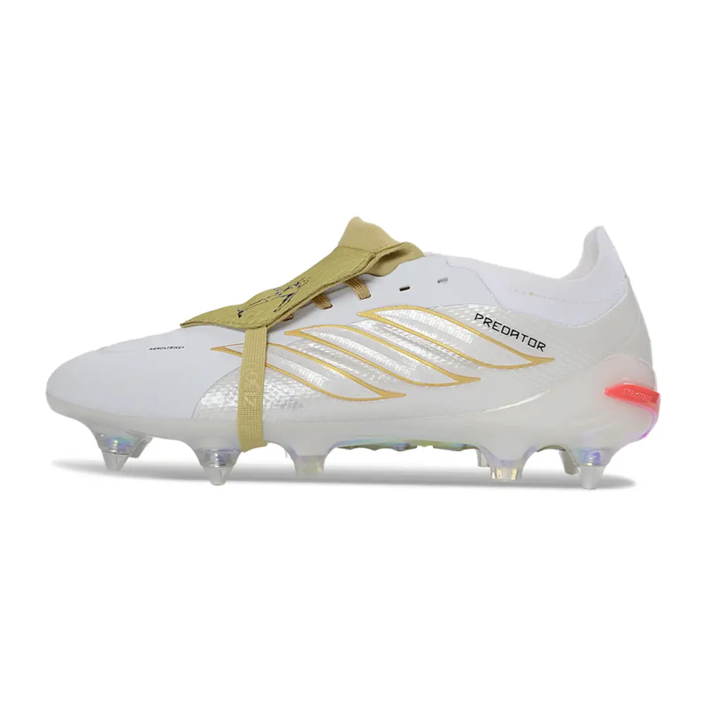 Chuteira Campo Adidas Predator Tongue 26 Elite Ponta de Aluminio Branco e Dourado