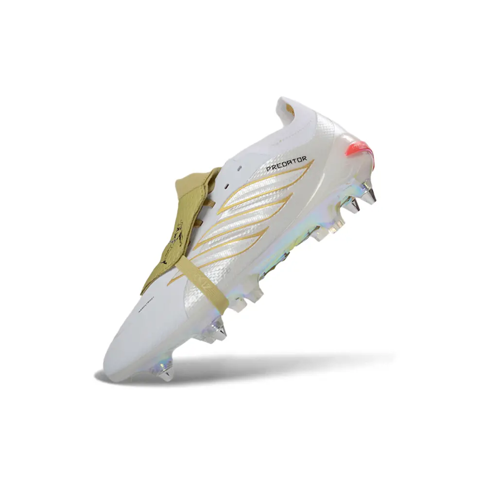 Chuteira Campo Adidas Predator Tongue 26 Elite Ponta de Aluminio Branco e Dourado