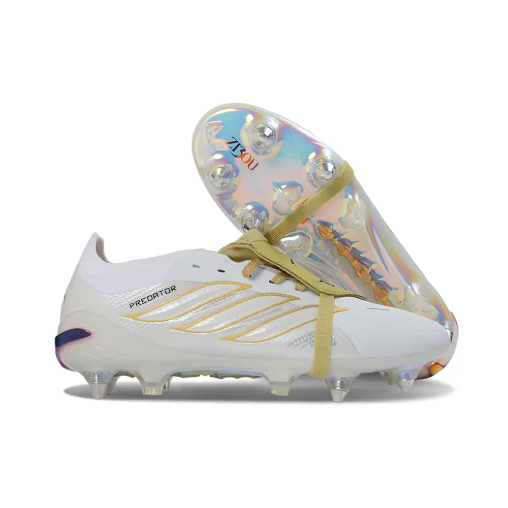 Chuteira Campo Adidas Predator Tongue 26 Elite Ponta de Aluminio Branco e Dourado