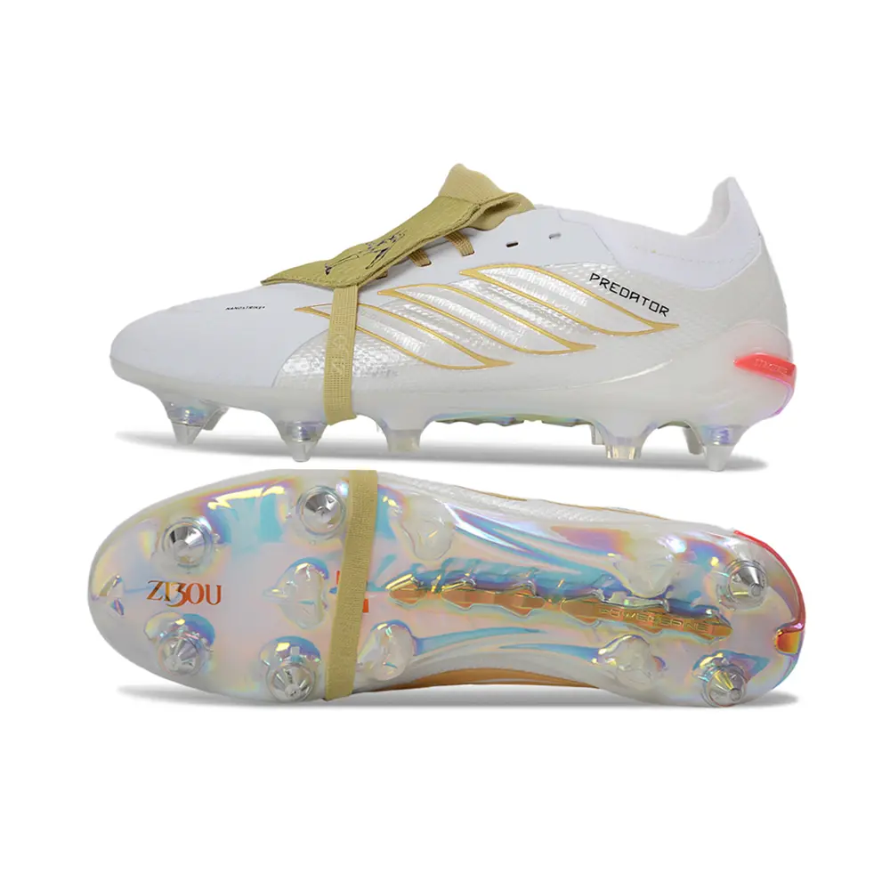 Chuteira Campo Adidas Predator Tongue 26 Elite Ponta de Aluminio Branco e Dourado