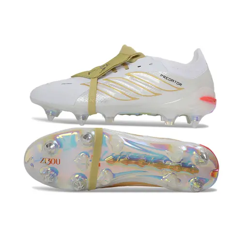 Chuteira Campo Adidas Predator Tongue 26 Elite Ponta de Aluminio Branco e Dourado