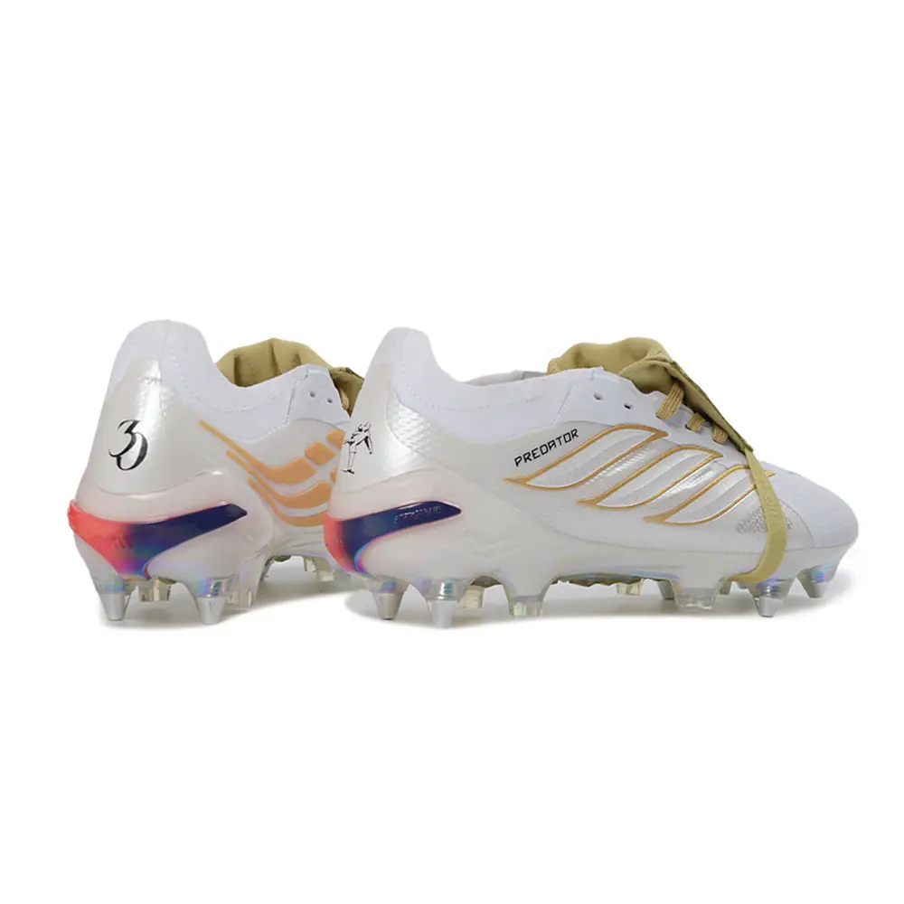 Chuteira Campo Adidas Predator Tongue 26 Elite Ponta de Aluminio Branco e Dourado