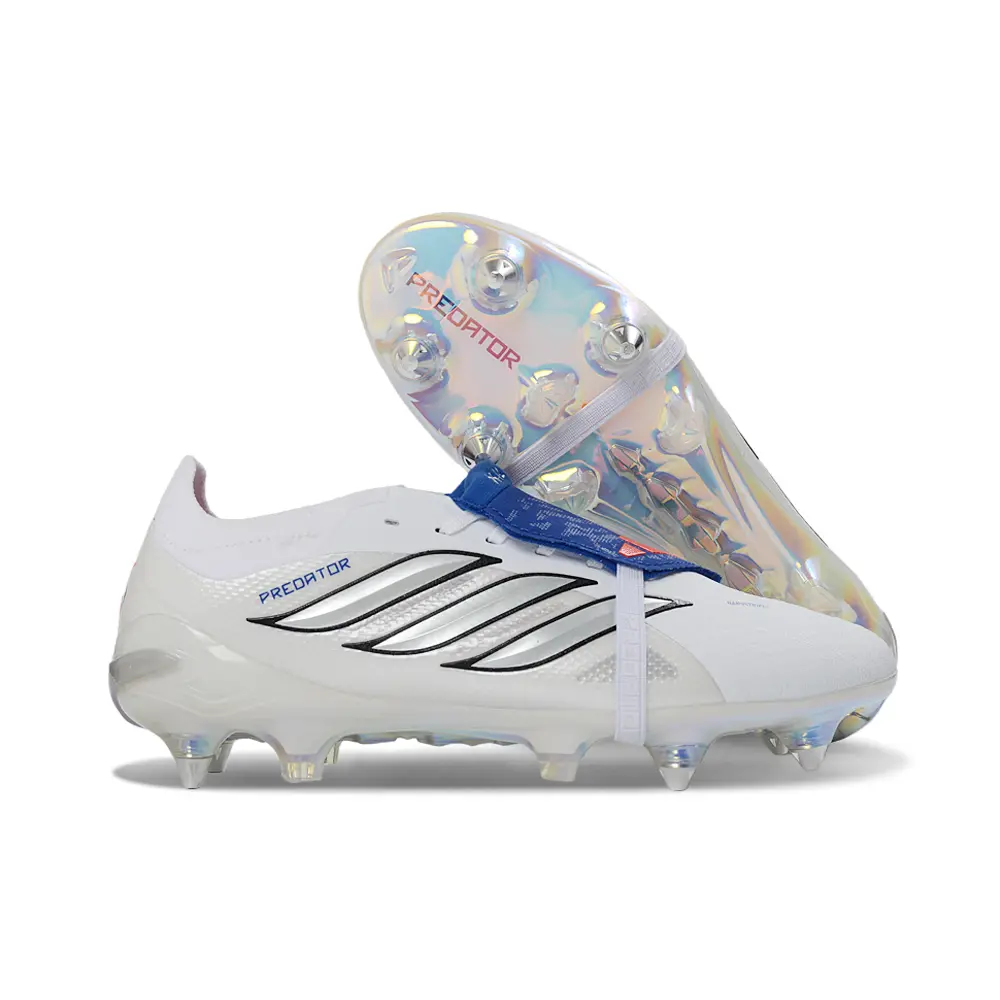 Chuteira Campo Adidas Predator Tongue 26 Elite Ponta de Aluminio Branco e Azul