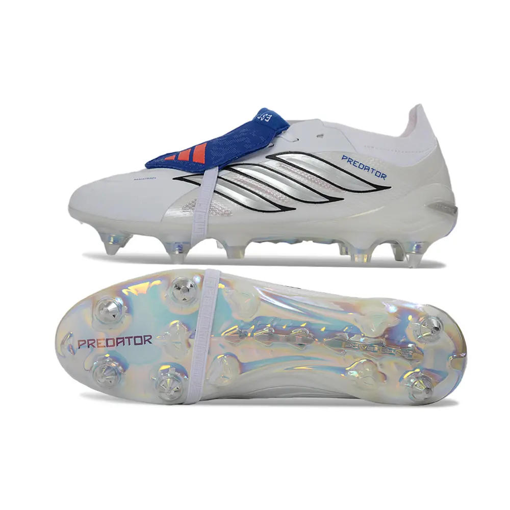 Chuteira Campo Adidas Predator Tongue 26 Elite Ponta de Aluminio Branco e Azul