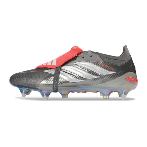Chuteira Campo Adidas Predator Tongue 26 Elite Ponta de Aluminio Prata e Vermelho