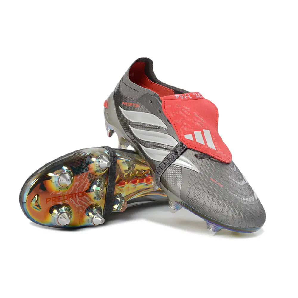 Chuteira Campo Adidas Predator Tongue 26 Elite Ponta de Aluminio Prata e Vermelho