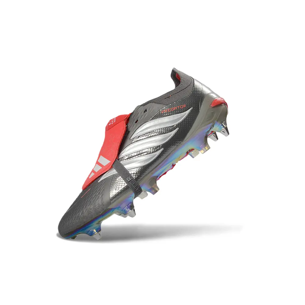 Chuteira Campo Adidas Predator Tongue 26 Elite Ponta de Aluminio Prata e Vermelho