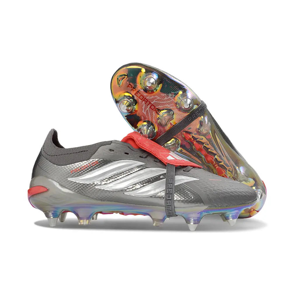 Chuteira Campo Adidas Predator Tongue 26 Elite Ponta de Aluminio Prata e Vermelho