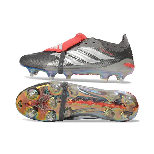 Chuteira Campo Adidas Predator Tongue 26 Elite Ponta de Aluminio Prata e Vermelho
