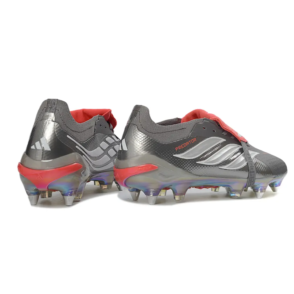 Chuteira Campo Adidas Predator Tongue 26 Elite Ponta de Aluminio Prata e Vermelho
