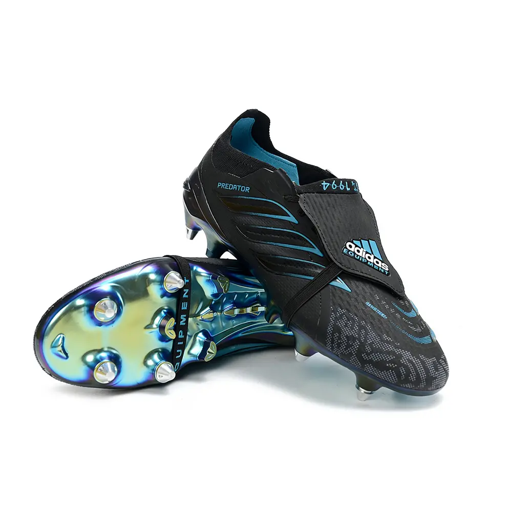 Chuteira Campo Adidas Predator Tongue 26 Elite Ponta de Aluminio Preto e Azul