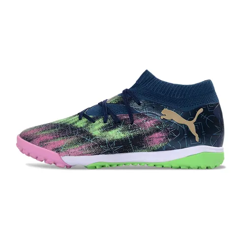 Chuteira Society Puma Future 8 TF Azul Marinho, Rosa e Verde