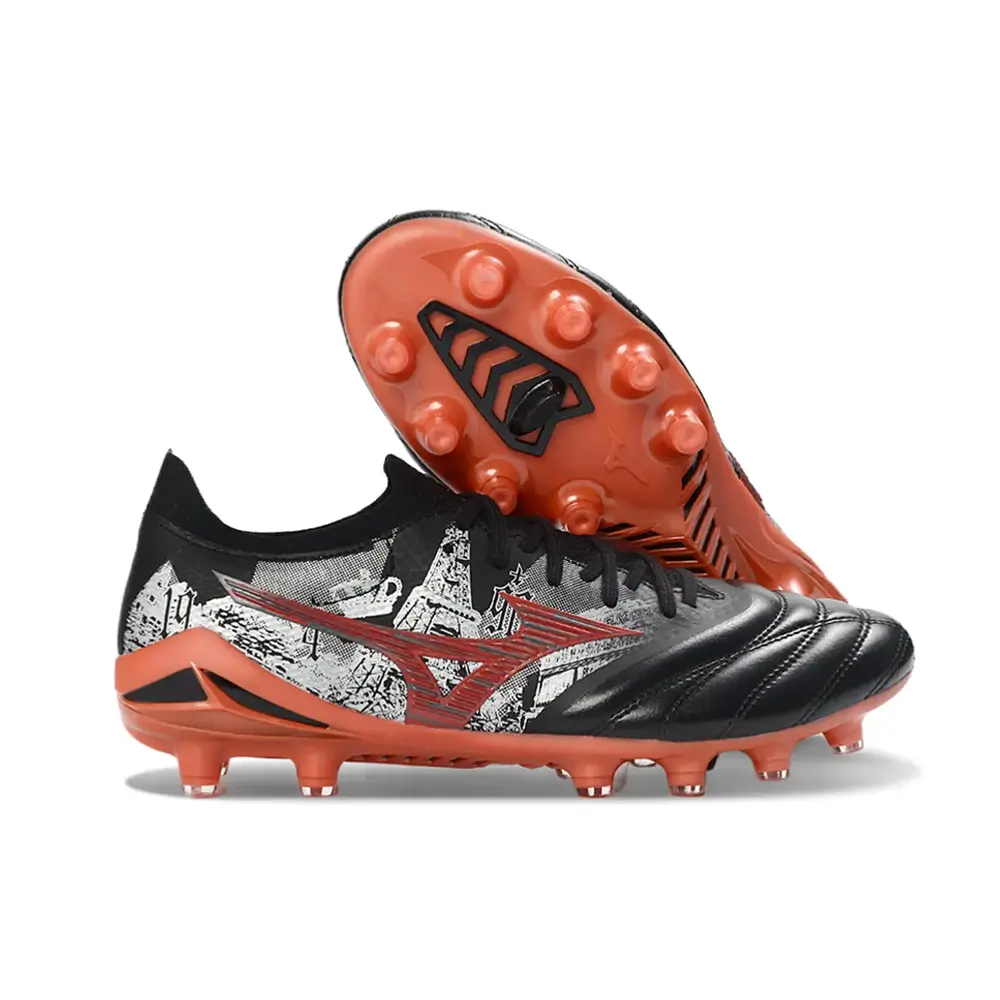 Chuteira Campo Mizuno Morelia Neo 4 Beta FG Preta, Vermelha e Branca