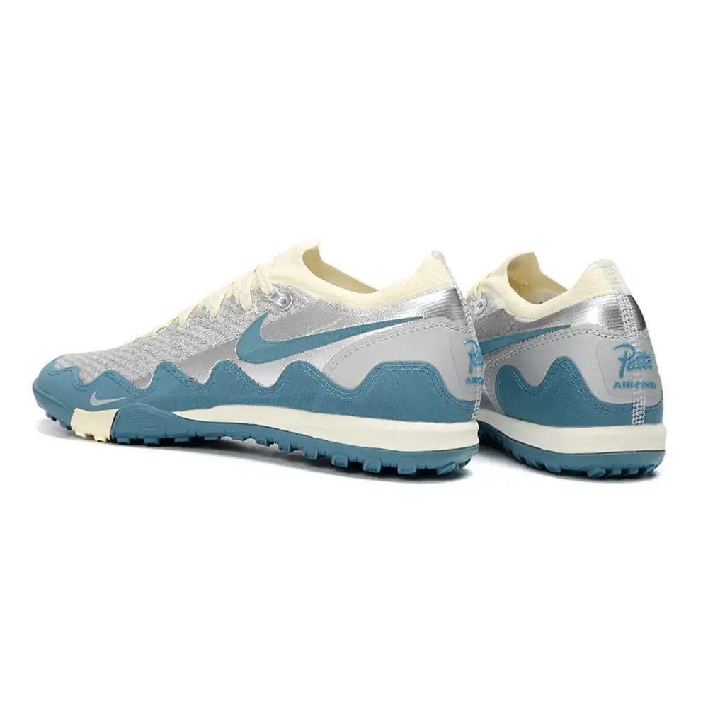 Chuteira Society Nike Air Zoom Mercurial Vapor 16 Elite TF Prata, Bege e Azul 