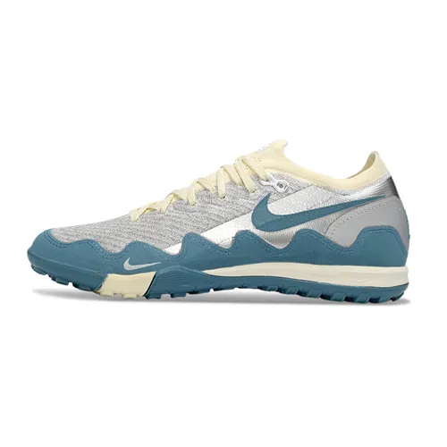 Chuteira Society Nike Air Zoom Mercurial Vapor 16 Elite TF Prata, Bege e Azul 