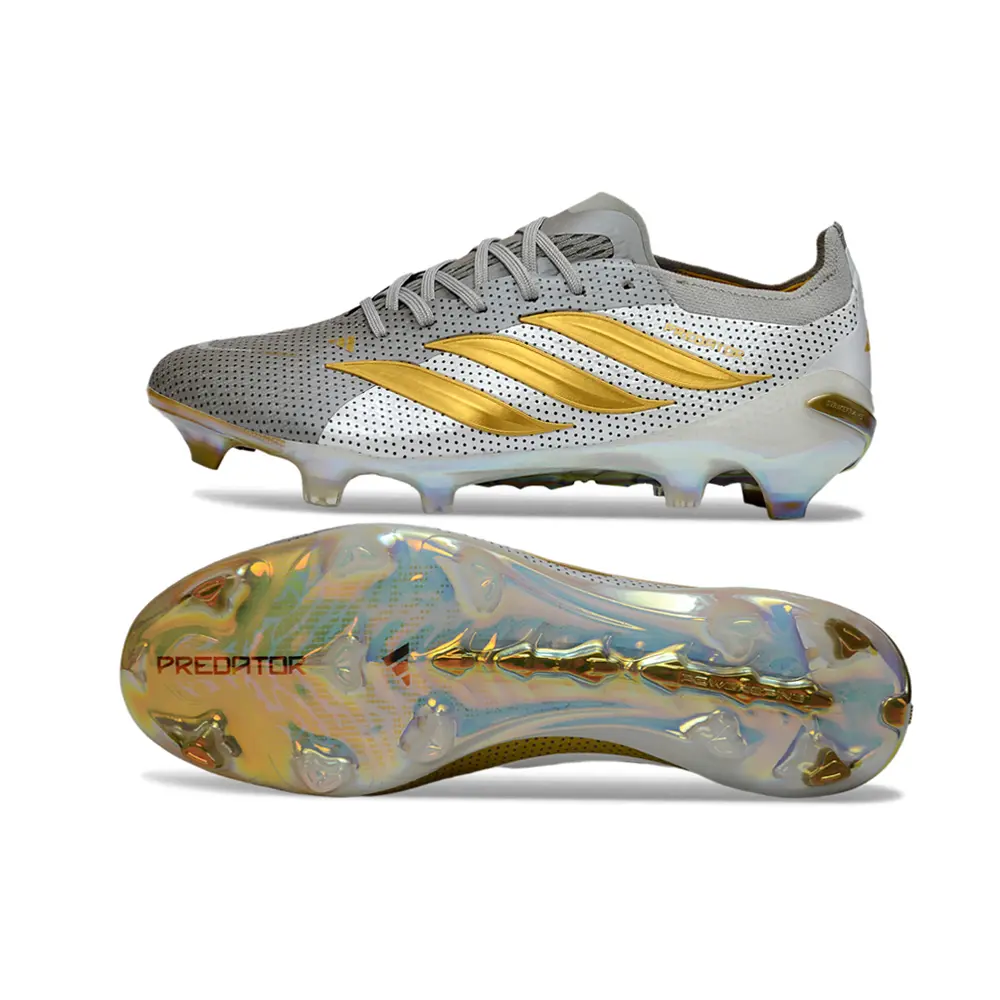 Chuteira Campo Adidas Predator 26 Elite FG Prata e Dourado