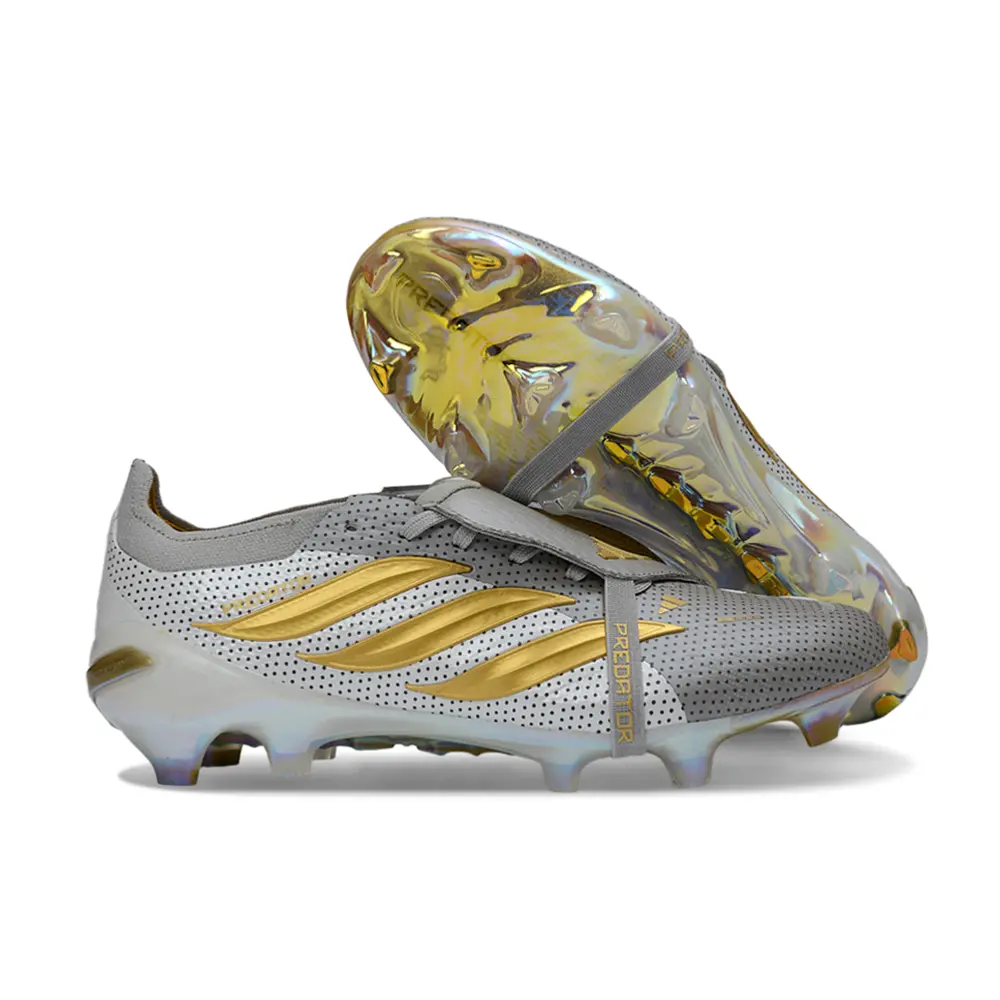 Chuteira Campo Adidas Predator Tongue 26 Elite FG Prata e Dourado
