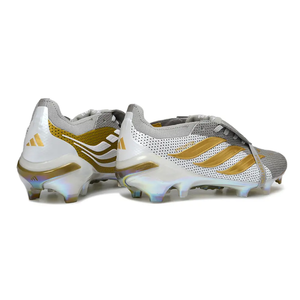Chuteira Campo Adidas Predator Tongue 26 Elite FG Prata e Dourado