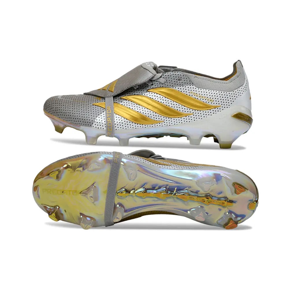 Chuteira Campo Adidas Predator Tongue 26 Elite FG Prata e Dourado