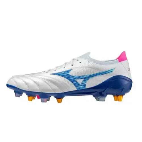 Chuteira Campo Mizuno Morelia Neo 4 Trava Mista Branco e Azul