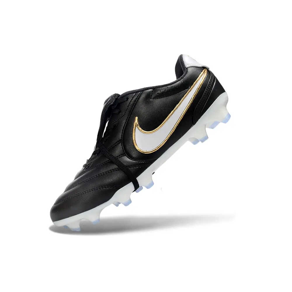Chuteira Campo Nike Tiempo Ligera Pro FG Preto, Branco e Dourado