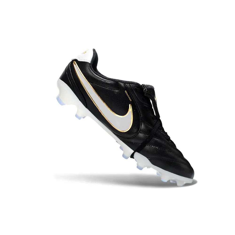 Chuteira Campo Nike Tiempo Ligera Pro FG Preto, Branco e Dourado
