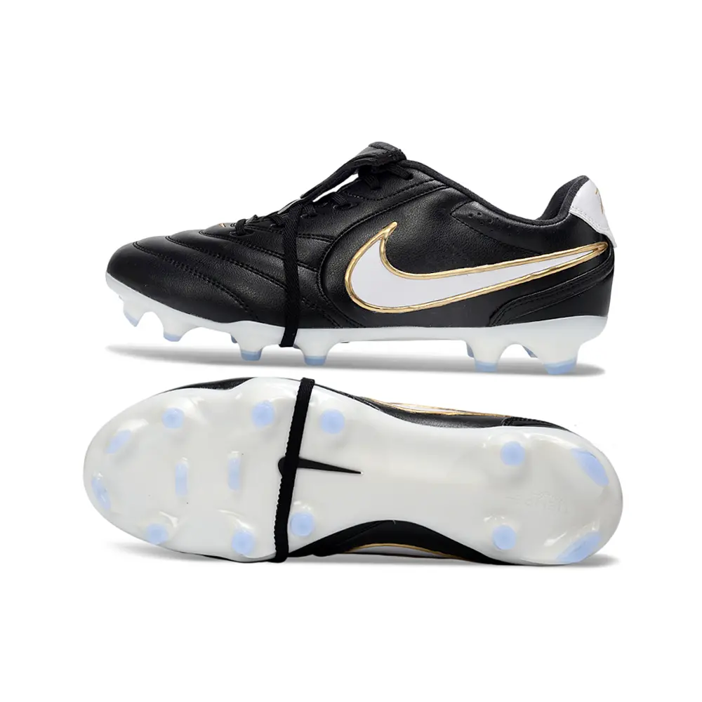 Chuteira Campo Nike Tiempo Ligera Pro FG Preto, Branco e Dourado