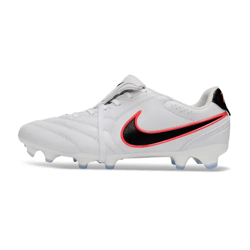 Chuteira Campo Nike Tiempo Ligera Pro FG Branco, Preto e Laranja - Com Língua