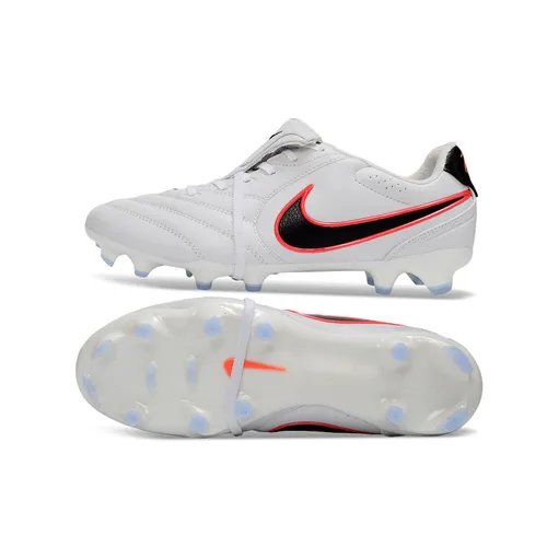 Chuteira Campo Nike Tiempo Ligera Pro FG Branco, Preto e Laranja - Com Língua