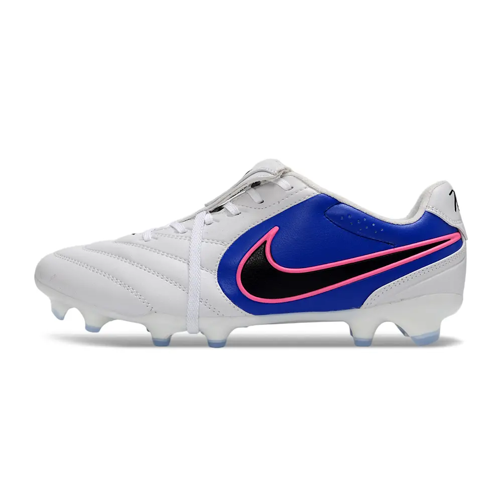 Chuteira Campo Nike Tiempo Ligera Pro FG Branco, Azul e Rosa