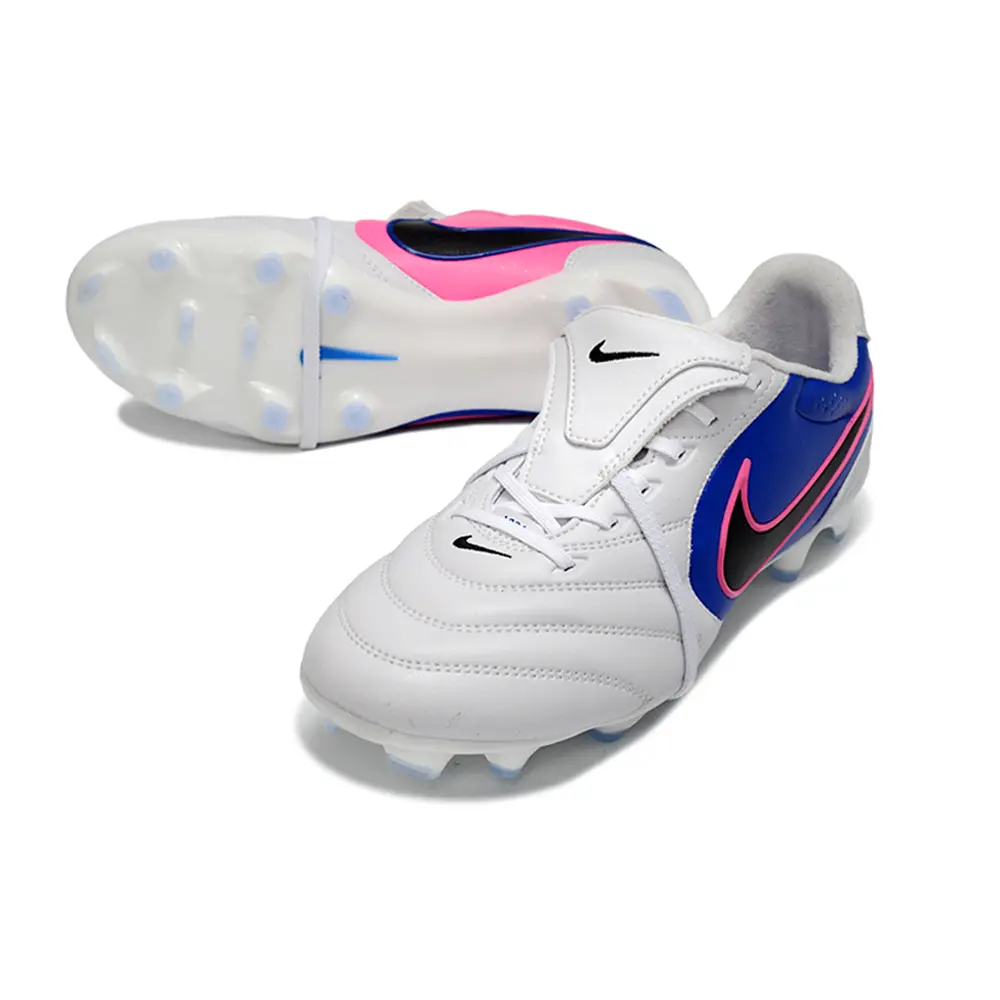 Chuteira Campo Nike Tiempo Ligera Pro FG Branco, Azul e Rosa