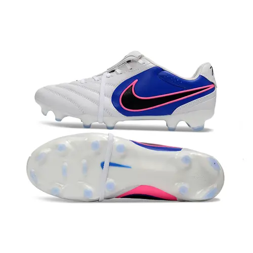 Chuteira Campo Nike Tiempo Ligera Pro FG Branco, Azul e Rosa