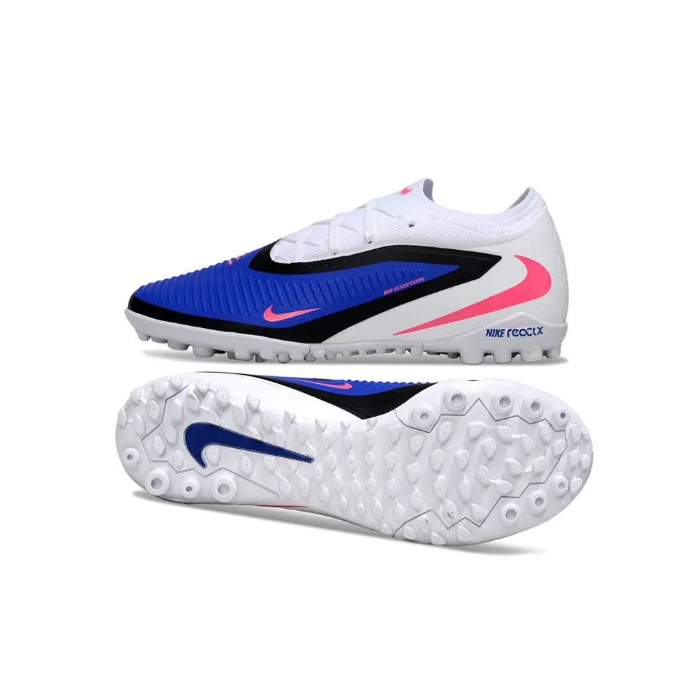 Chuteira Society Nike Phantom ReactX 6 Pro TF Branco, Azul e Rosa - Attack Pack