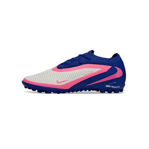 Chuteira Society Nike Phantom ReactX 6 Pro TF Branco, Azul e Rosa