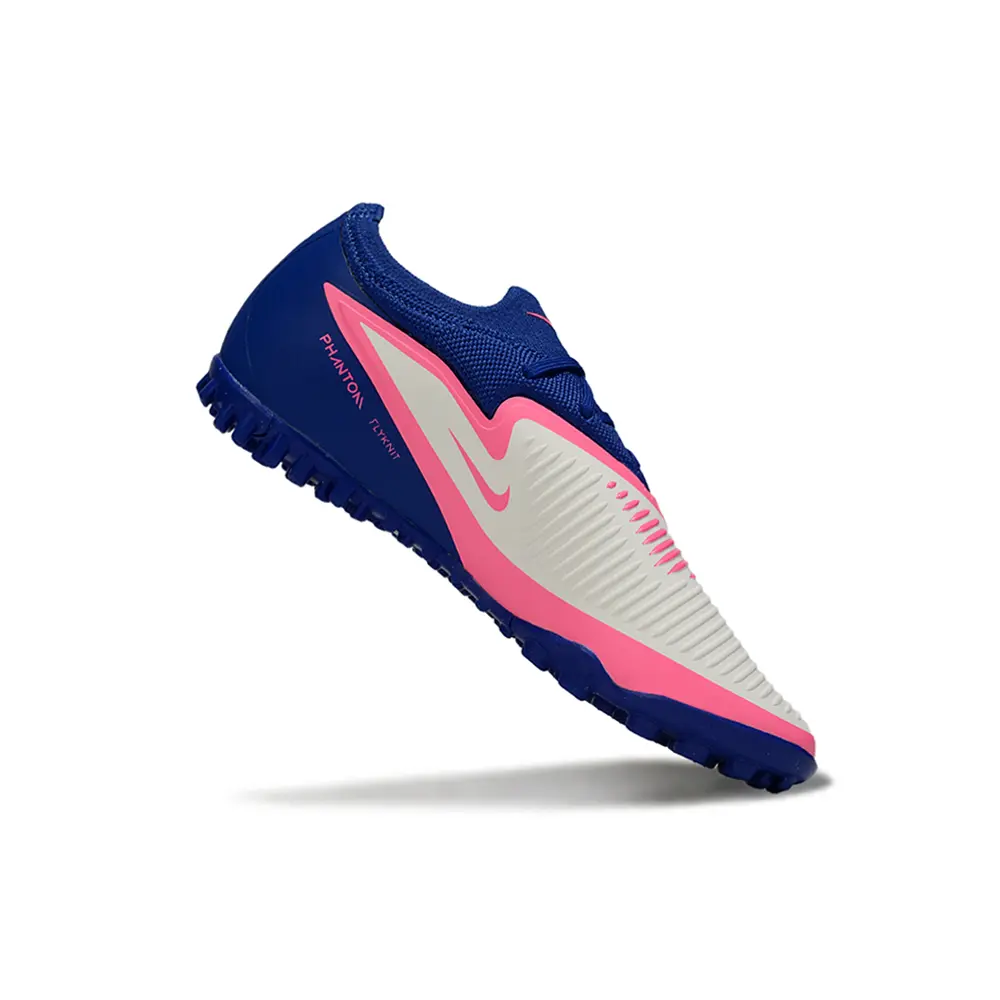 Chuteira Society Nike Phantom ReactX 6 Pro TF Branco, Azul e Rosa