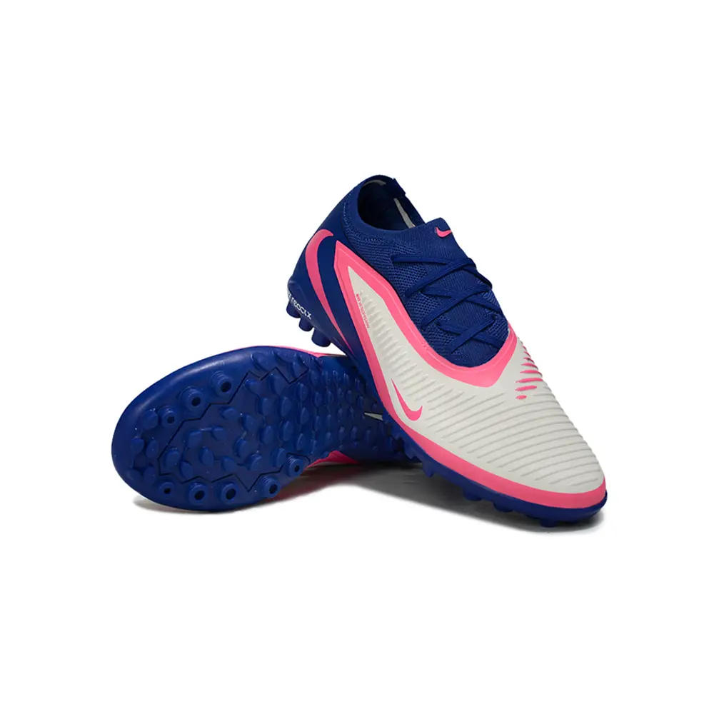 Chuteira Society Nike Phantom ReactX 6 Pro TF Branco, Azul e Rosa