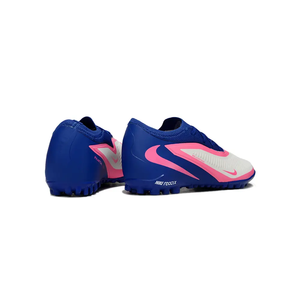 Chuteira Society Nike Phantom ReactX 6 Pro TF Branco, Azul e Rosa