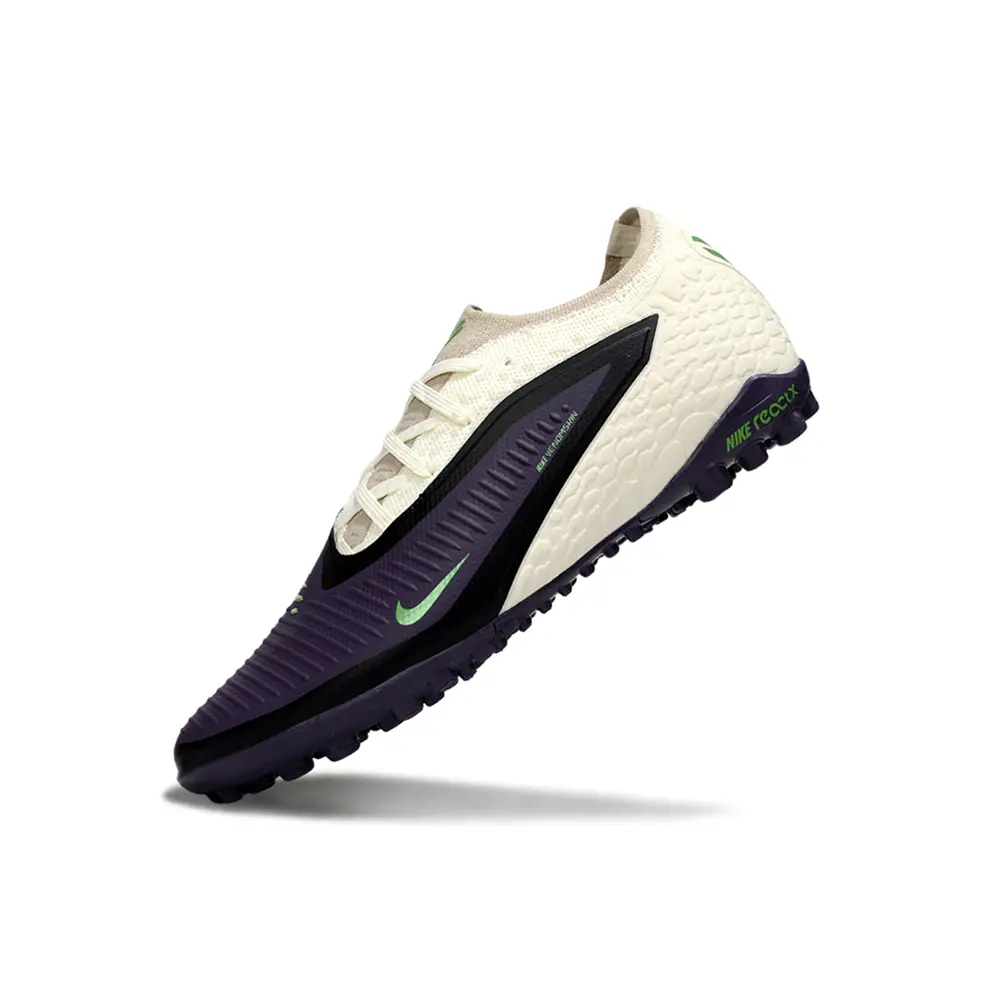 Chuteira Society Nike Phantom ReactX 6 Pro TF Preto, Bege e Verde - Black Mamba