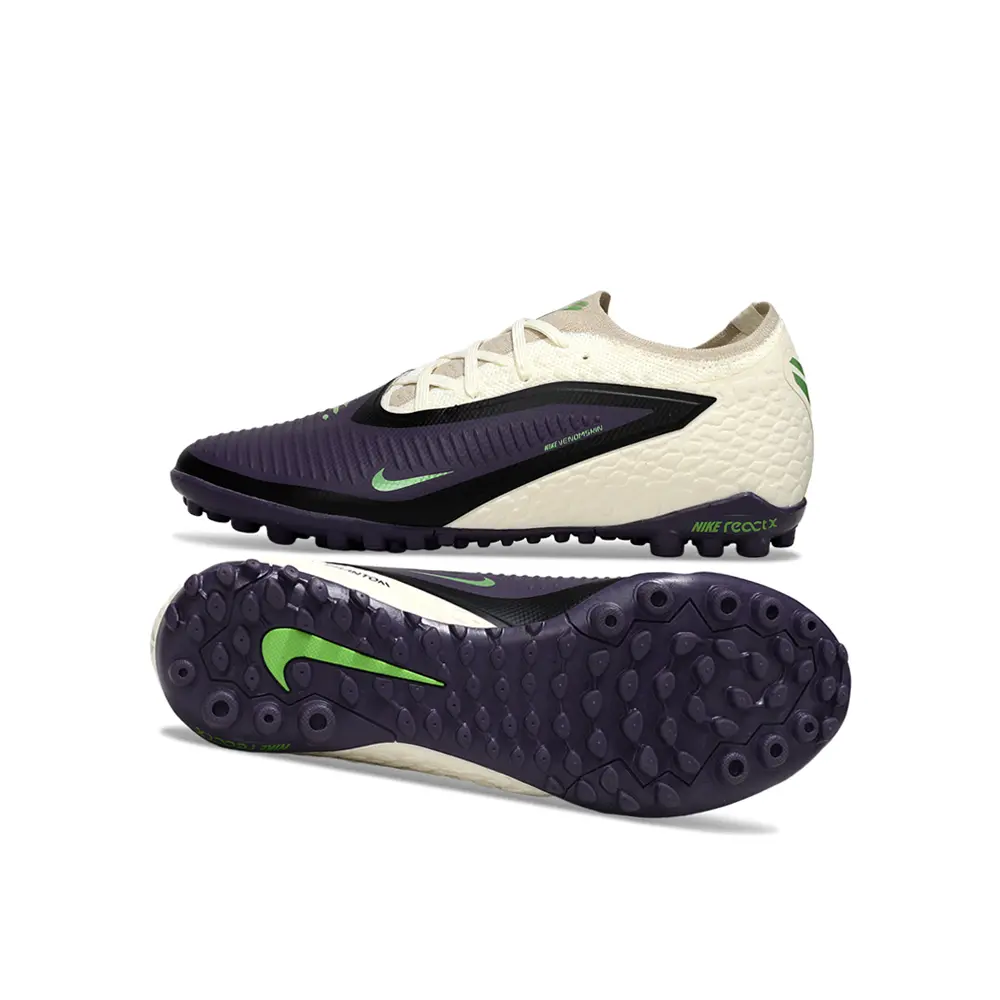 Chuteira Society Nike Phantom ReactX 6 Pro TF Preto, Bege e Verde - Black Mamba