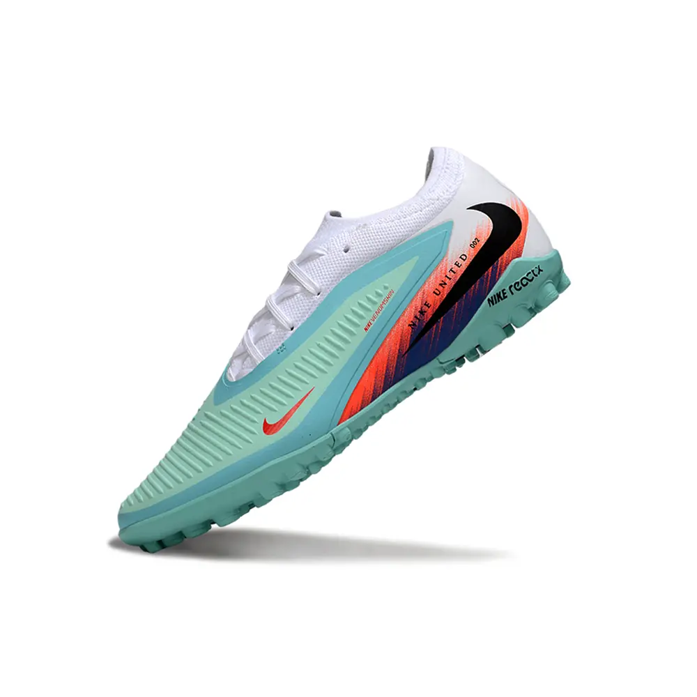 Chuteira Society Nike Phantom ReactX 6 Pro TF Branco, Verde, Azul e Rosa - United Pack