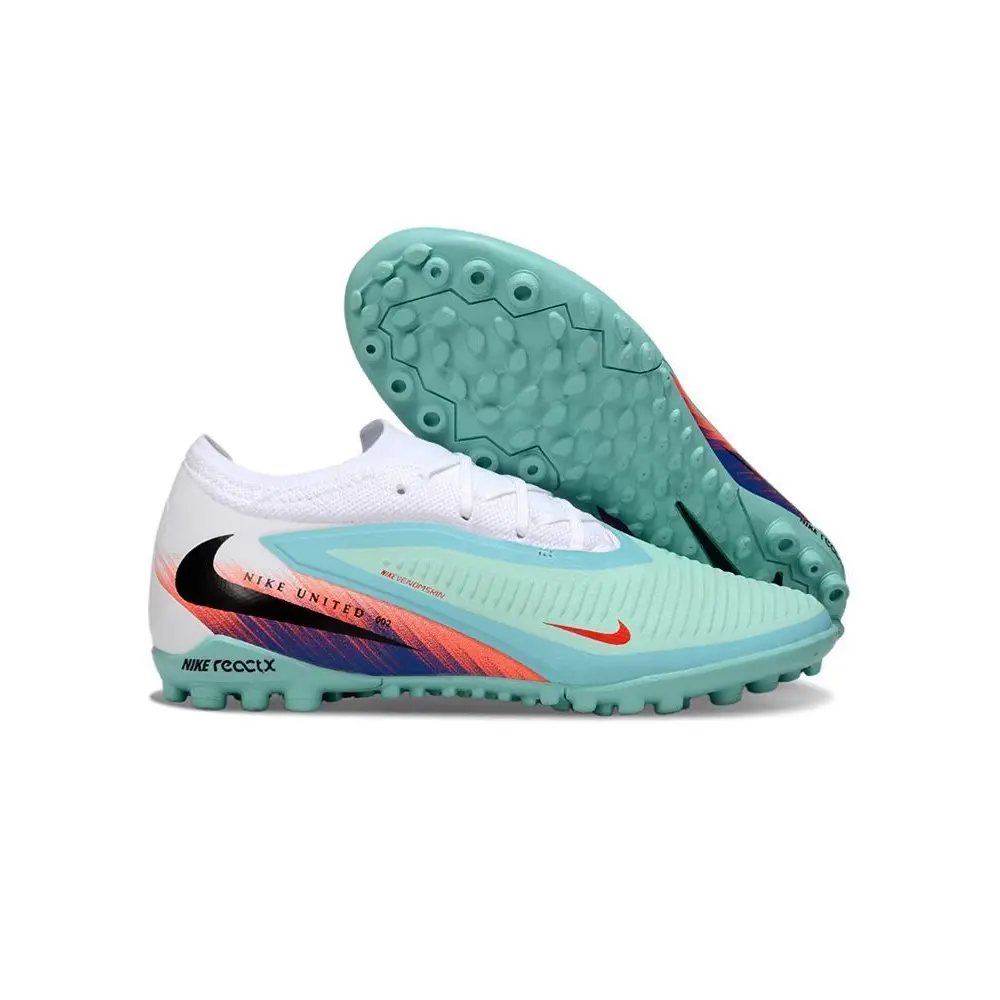 Chuteira Society Nike Phantom ReactX 6 Pro TF Branco, Verde, Azul e Rosa - United Pack