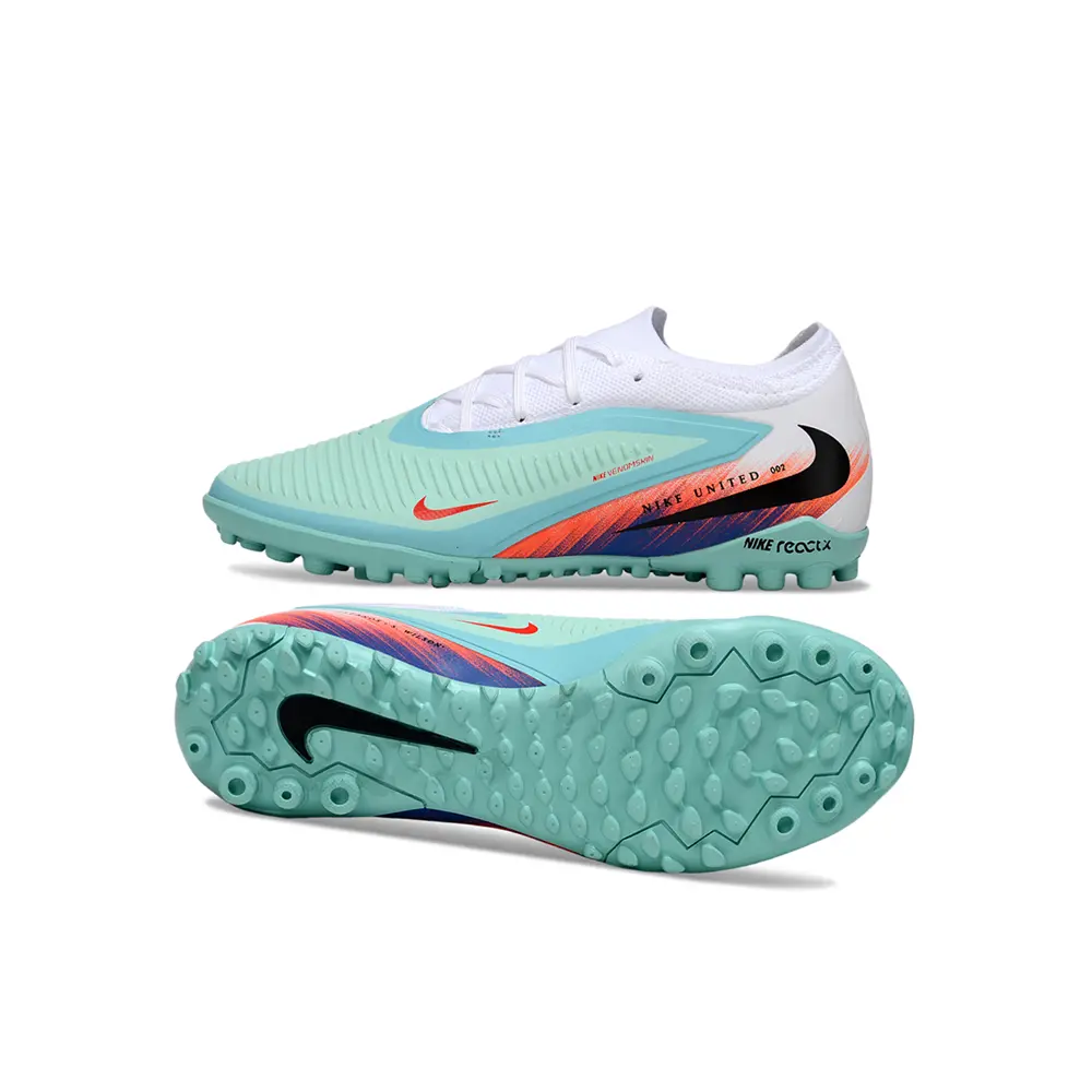 Chuteira Society Nike Phantom ReactX 6 Pro TF Branco, Verde, Azul e Rosa - United Pack