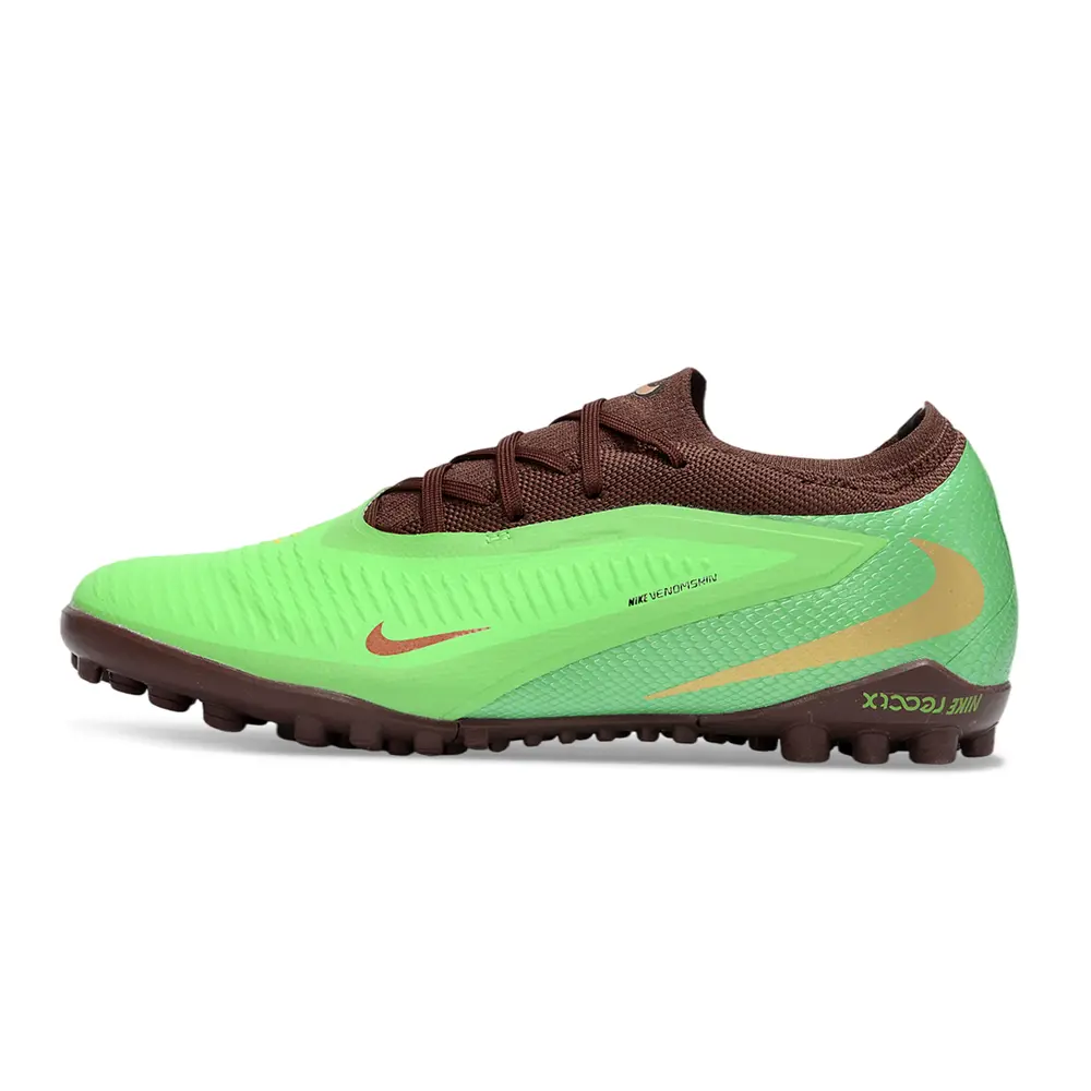 Chuteira Society Nike Phantom ReactX 6 Pro TF Marrom e Verde 