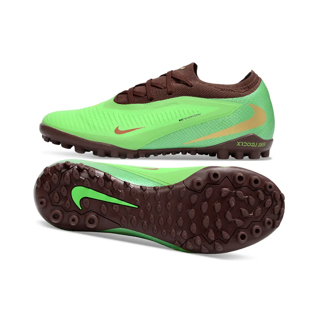 Chuteira Society Nike Phantom ReactX 6 Pro TF Marrom e Verde 