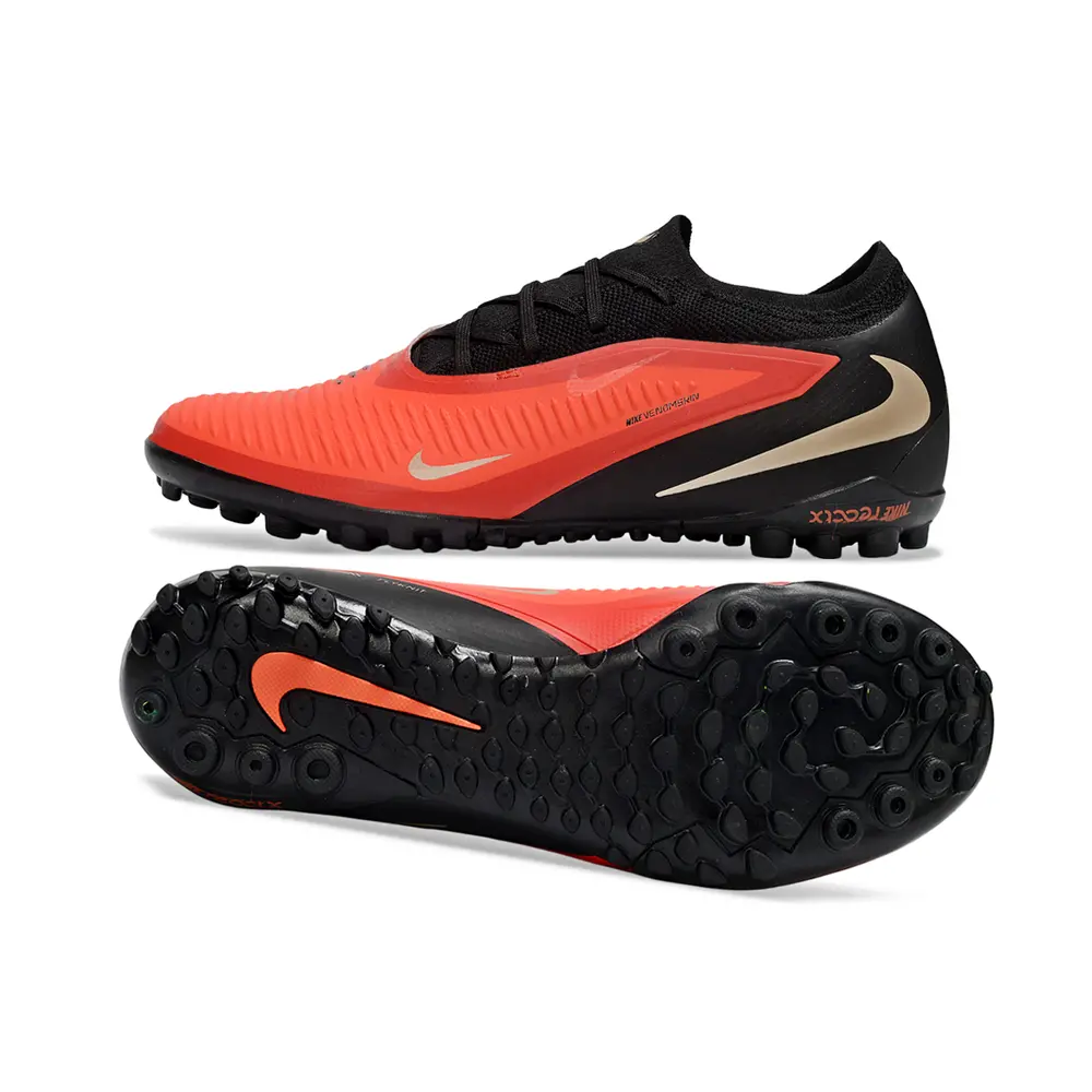 Chuteira Society Nike Phantom ReactX 6 Pro TF Preto, Laranja e Dourado