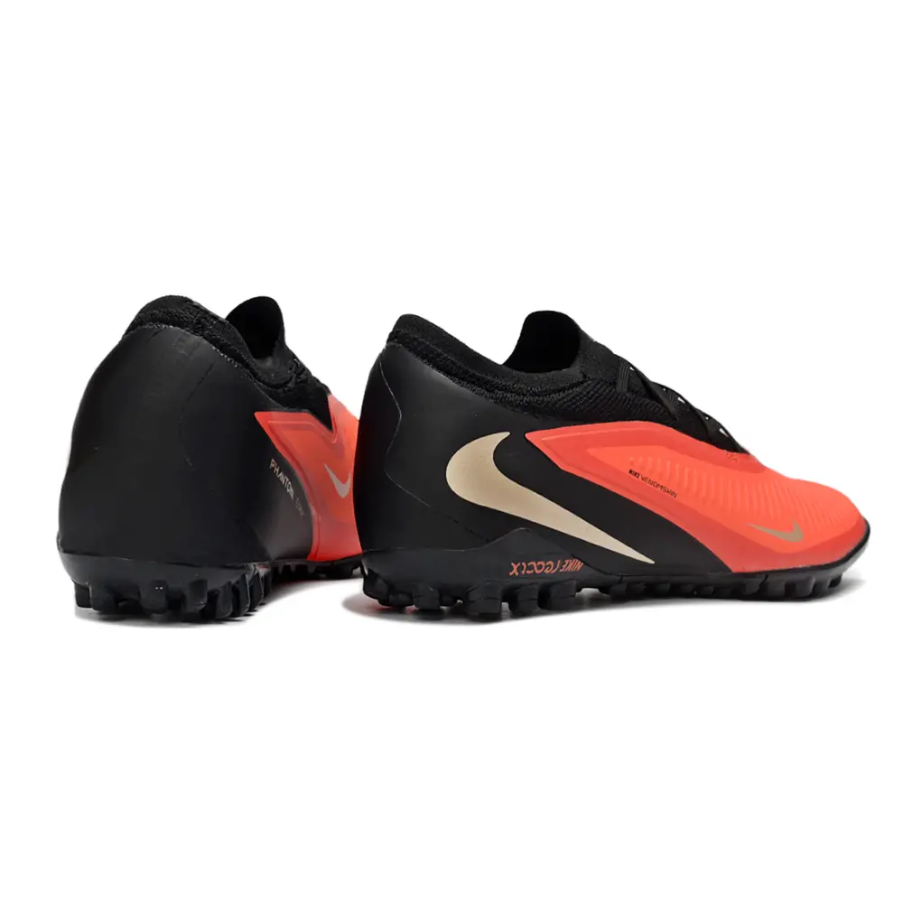 Chuteira Society Nike Phantom ReactX 6 Pro TF Preto, Laranja e Dourado