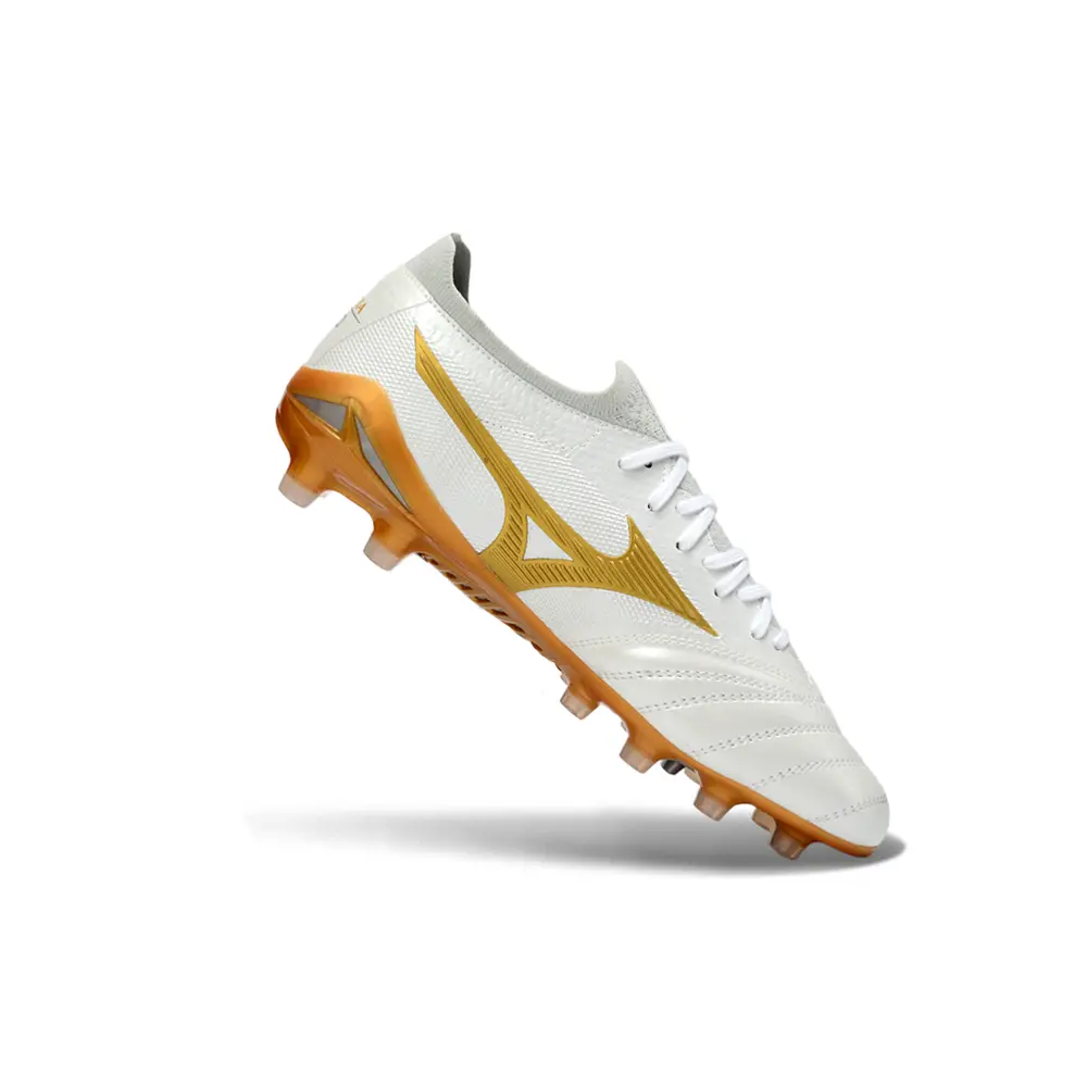 Chuteira Campo Mizuno Morelia Neo 4 Beta FG Branco e Dourado