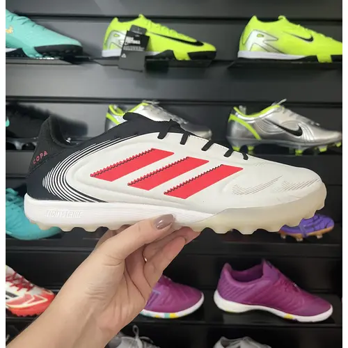 Chuteira Society Adidas Copa Pure.1 TF Branca, Preta e Laranja - Pronta Entrega