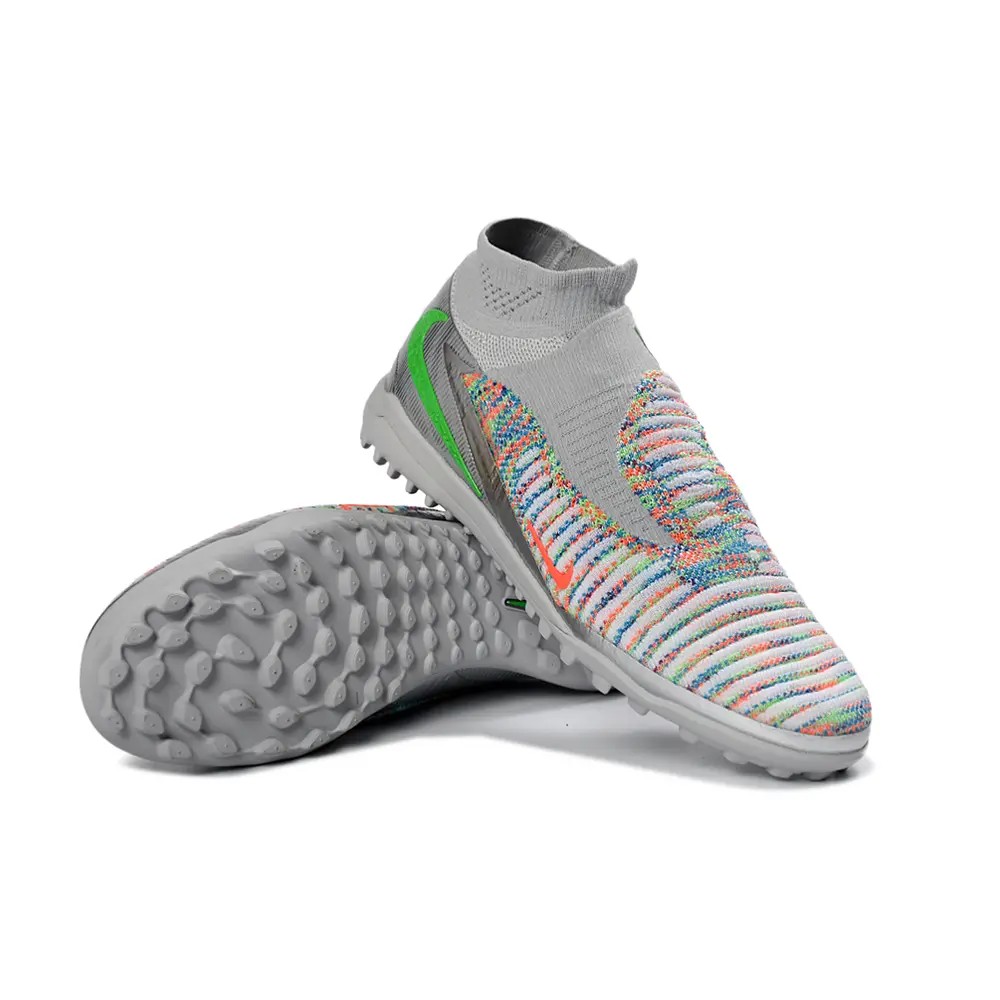 Chuteira Society Nike Phantom GX 6 DF Elite TF Prata, Verde e Laranja